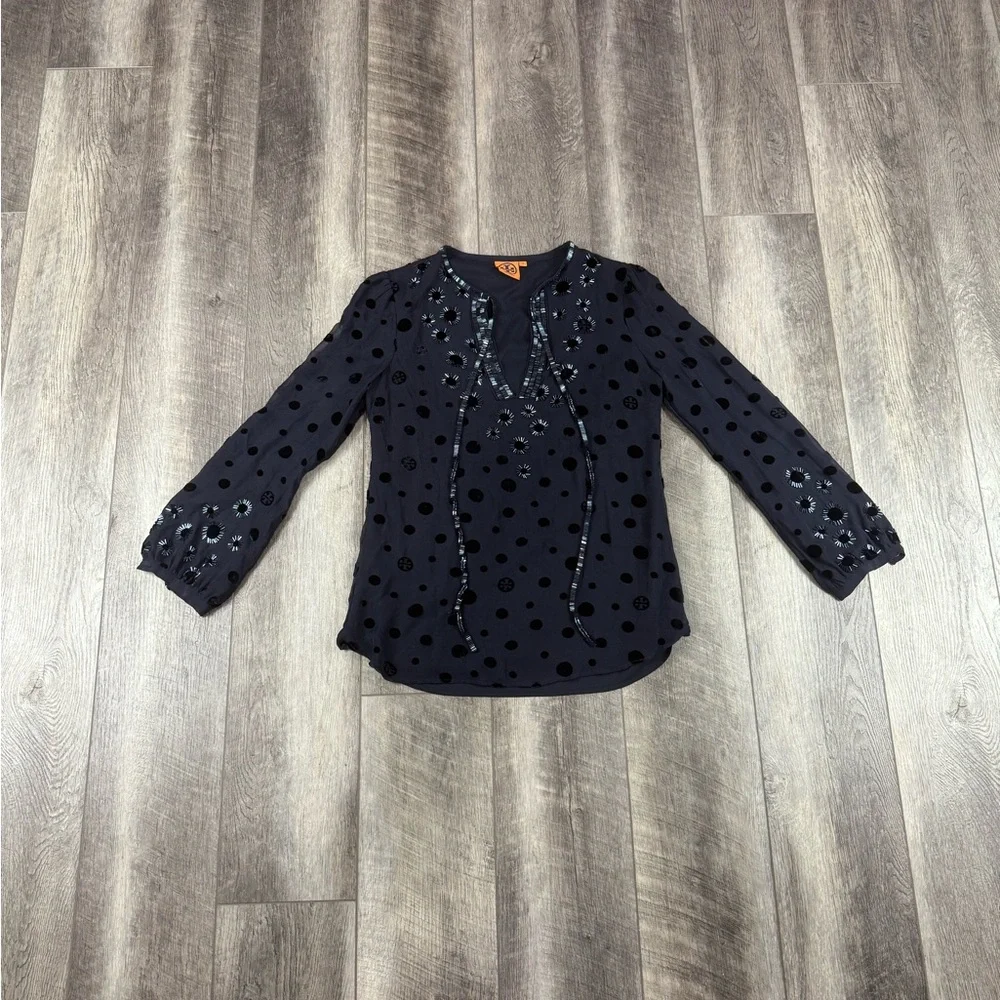 Tory‎ Burch Navy Velvet Burnout Blouse